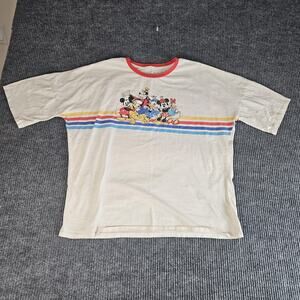Disney Excellent 8 Shirt Mens Large Cream Ringer Mickey Mouse Goofy Donald
